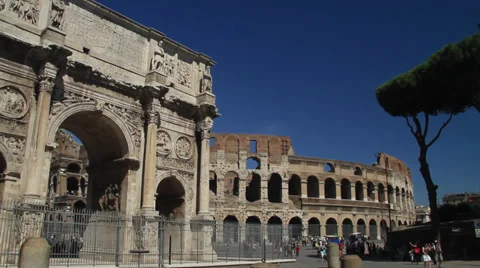 Arch of Constantine and The Coliseum Stock Footage 39251790