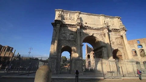 Arch of Constantine and Colosseum in Rome, Italy Stock Footage 82389761
