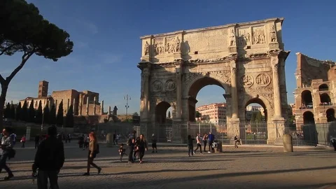 Arch of Constantine and Colosseum in Rome, Italy Stock Footage 82389770