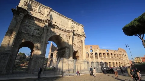 Arch of Constantine and Colosseum in Rome, Italy Stock Footage 82389779