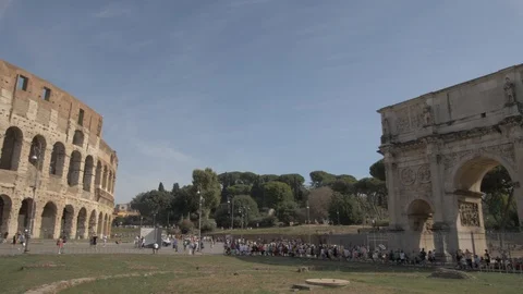 Arch of Constantine and Colosseum, Rome, Lazio, Italy Stock Footage 128862353