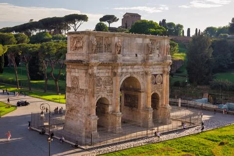 The Arch of Constantine in the centre of the city of Rome. Stock Photos