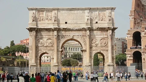 The Arch of Constantine, the largest Roman triumphal arch, Rome, Italy Stock Footage 92598450