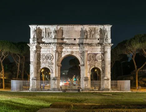 Arch of Constantine at night, Rome. Stock Photos