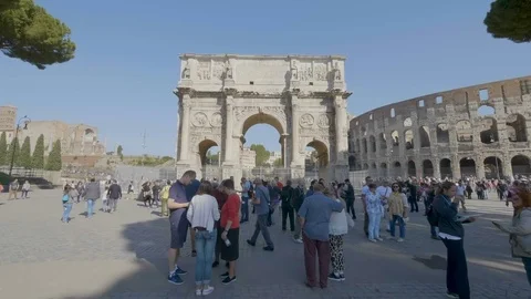 Arch of Constantine Rome people visiting Stock Footage 85219078