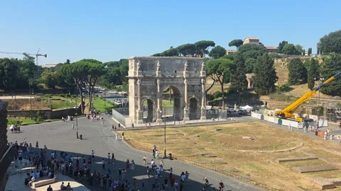 Arch of Constantine seen from the Colosseum Stock Footage 346641368