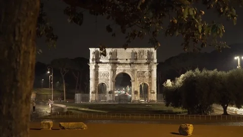 Arch of Constantine Slow zoom in Night Stock Footage 117444631