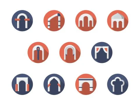 Arch constructions round flat vector icons set Stock Illustration