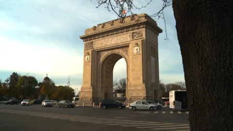 The Arch De Triumf in Bucharest, Romania Stock Footage 243806337