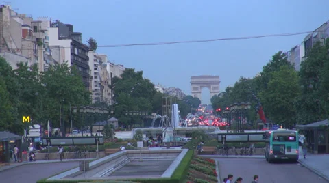 Arch de Triumph Triomphe arc traffic car street twilight Paris France dusk day  Stock Footage 34858214