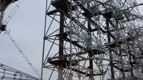 Arch, Duga. Soviet over-the-horizon radar station Stock Footage 128321747
