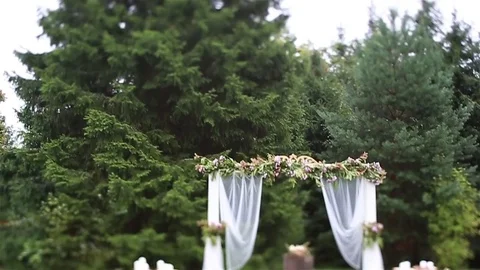 Arch to exit marriage decorated Stock Footage 75979345