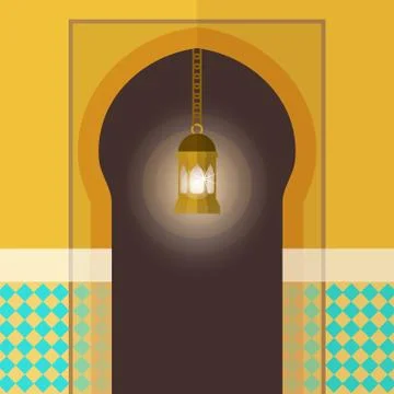 Arch flat card vector illustration. Beautifully realistic decorated entrance to Stock-Illustration