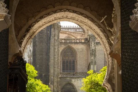 Arch gate in sevilla cathedral Stock Photos