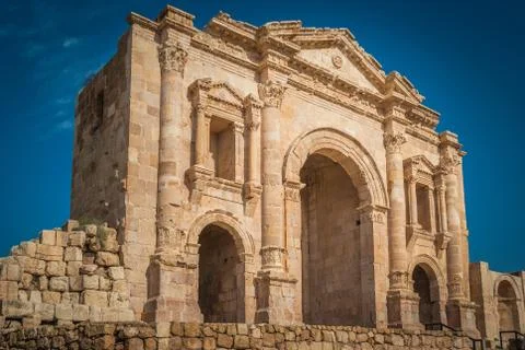 Arch of Hadrian, ancient Roman structure in the old Roman city of Gerasa, tod Stock Photos