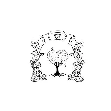 Arch, heart, tree vector illustration art hand draw . Stockillustratie