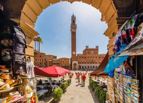 Arch to main square in Siena Stock Photos