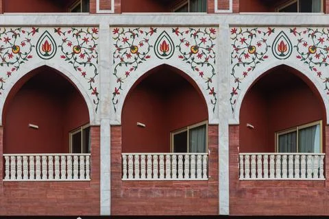 Arch with a Moroccan pattern on the balcony of a five-star hotel Stock Photos