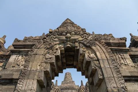 Arch over the passage between two levels of the Borobudur temple, Indonesia Stock Photos