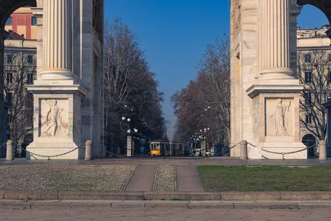 The Arch of Peace (Arco della Pace) a triumphal arch in Piazza Sempione Stock Photos