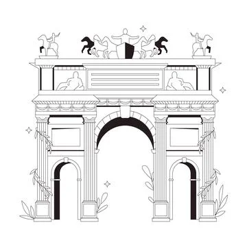 Arch of Peace in Milan flat line illustration Ilustración de archivo