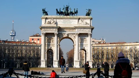 Arch of Peace with tourists Stock Footage 103537358