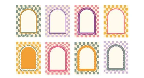 Arch scallop frames set. Wavy edges geometric doodle template isolated on Wave Stock Illustration