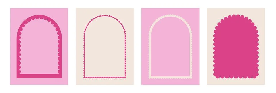 Arch scallop frames set. Wavy edges geometric doodle template isolated on Wave Stock Illustration