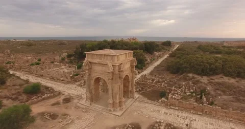 The Arch of Septimius Severus in Leptis Magna. Stock Footage