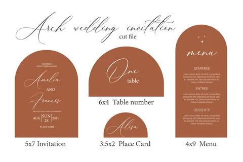 Arch Shape template, Arch Wedding invitations, laser cut invitation, menu, pl Stock Illustration