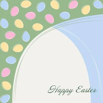 Arch shaped frame border with Happy Easter text and eggs decor Simple Flat Stock Illustration