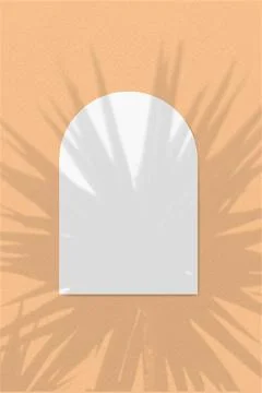 An arch-shaped sheet of white textured paper on a orange wall background Stock Illustration