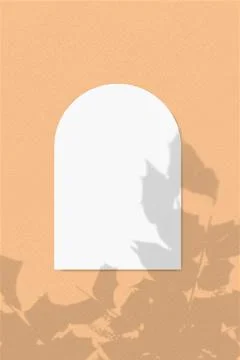 An arch-shaped sheet of white textured paper on a orange wall background Stock Illustration