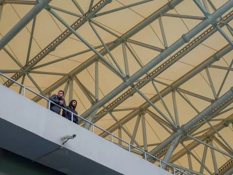 Arch of the stadium. Engineering design. Part of the roof of the stadium. R.. Stock Photos