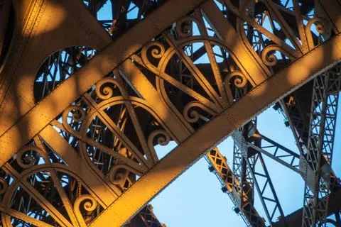 Arch structure Eiffel Tower Tour Eiffel blue sky steel structure in evening s Stock Photos