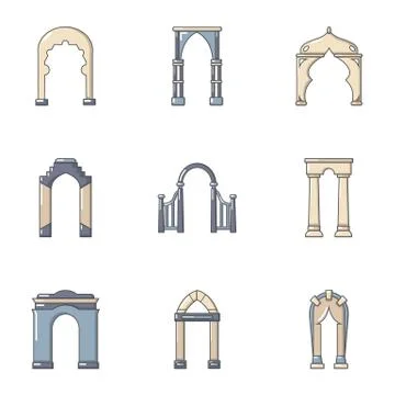 Arch structure icons set, cartoon style Stock Illustration