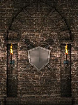 Arch with swords and shield Stock Illustration