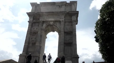 Arch of trajan seen from below vith people Stock Footage 63372290