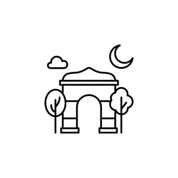 Arch, trees, moon icon. Simple line, outline vector elements of city for ui and 스톡 일러스트