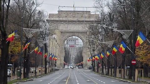 The Arch of Triumph (Arcul de Triumf) from Bucharest Romania, National Day wi Stock Footage 82979924