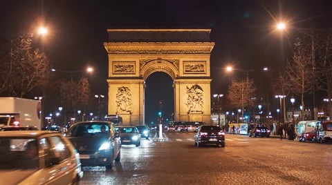 Arch Of Triumph &amp; Champs Elysees By Night 4 Stock Footage 47087038