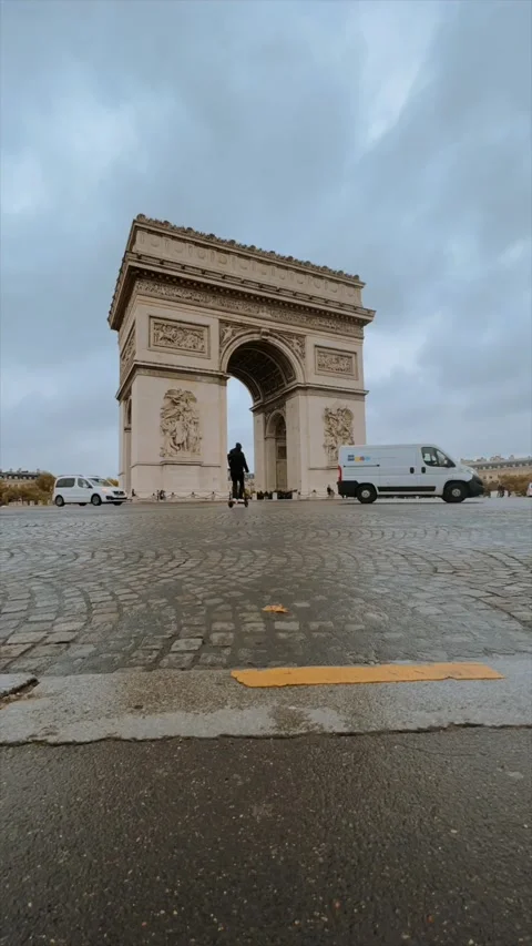 Arch of Triumph, Champs-Elysees at sunset in Paris Stock Footage 223350343