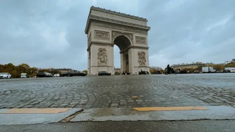 Arch of Triumph, Champs-Elysees at sunset in Paris Stock Footage 223350355