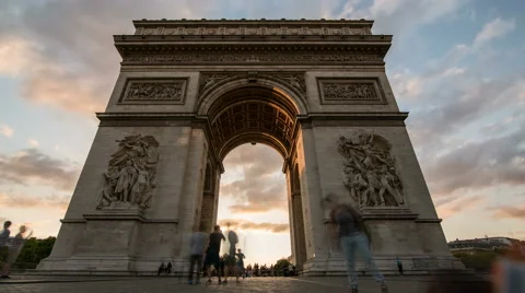 Arch Of Triumph, Low Angle View Time Lapse, Evening, Paris Stock Footage 55121188
