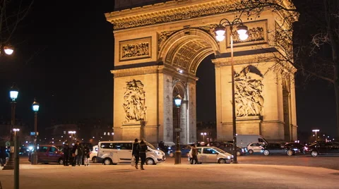 Arch Of Triumph by Night 3, Paris Stock Footage 47086995