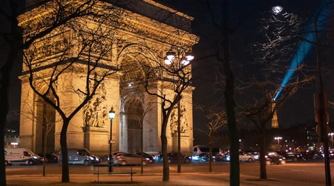 Arch Of Triumph by Night, Paris Stock Footage 54108394