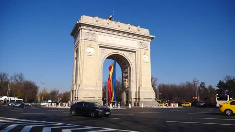 The Arch of Triumph is one of Bucharest, Romania most representative monuments. Stock Footage 167821009