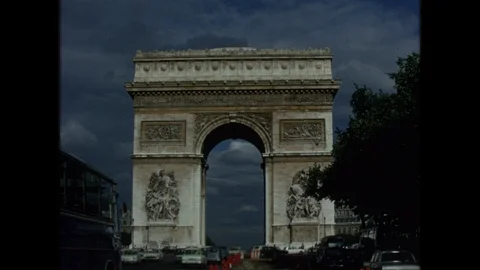 The Arch of Triumph, top of the Champs Elysees with cars and traffic, Paris, Stock Footage 85853493