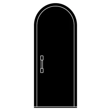 Arch type door silhouette with door handle isolated on white background. Illustration