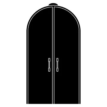 Arch type double door silhouette with door handle isolated on white. Illustration
